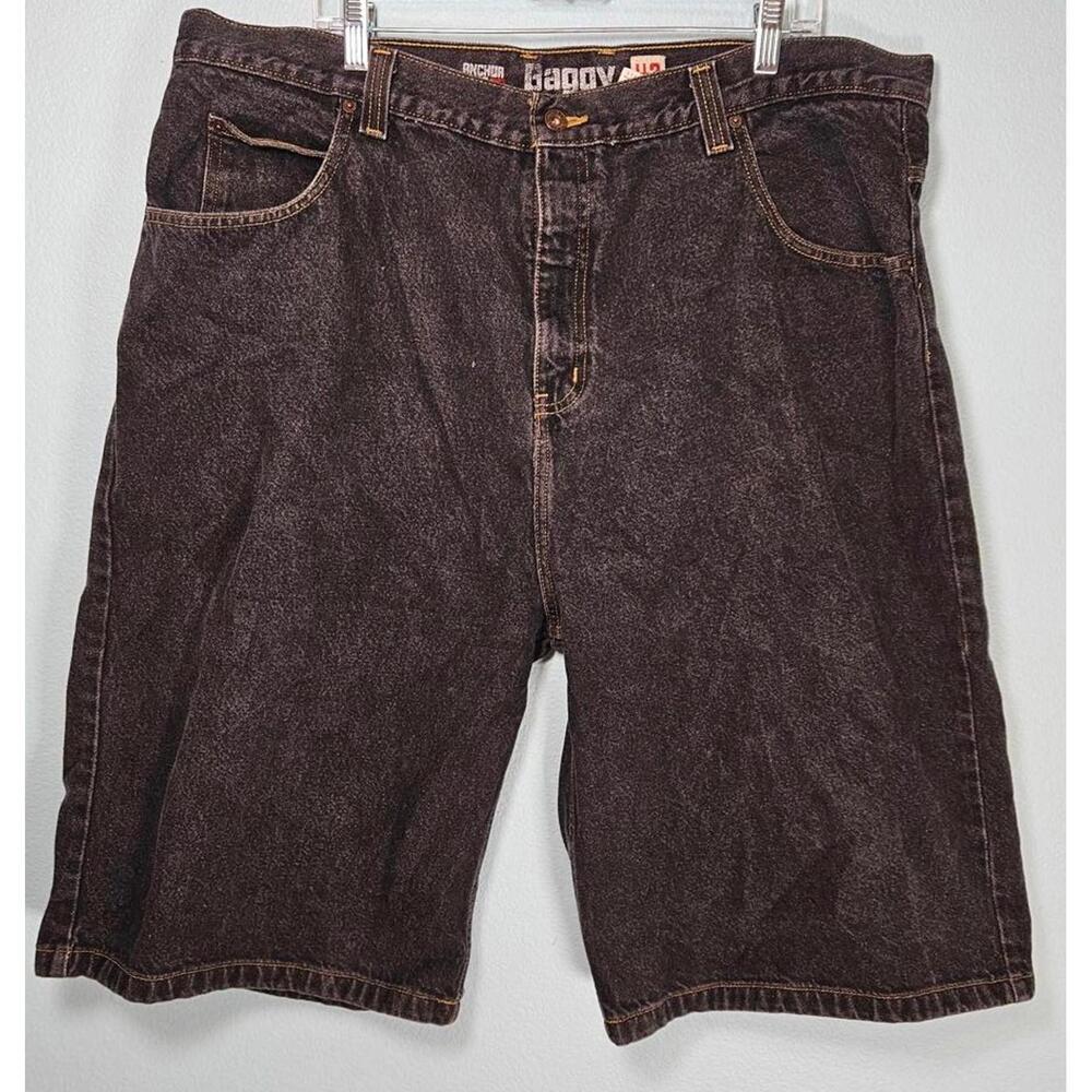 Anchor Blue Men's Vintage Baggy Black Denim Jorts Shorts Y2K Size‎ 42